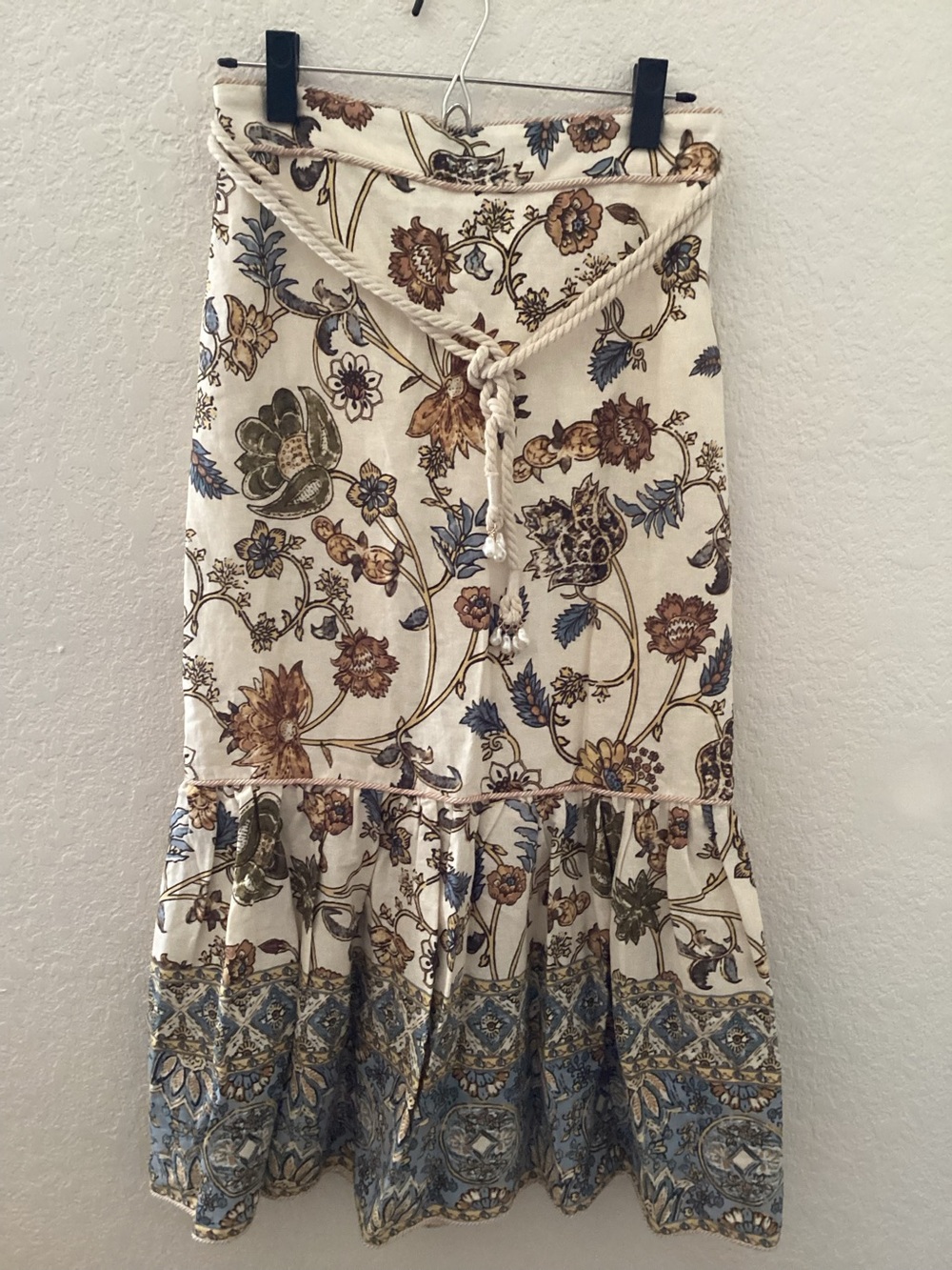 Calypso St. Barth Linen Blend Maxi Long Floral Print Ruffle Skirt